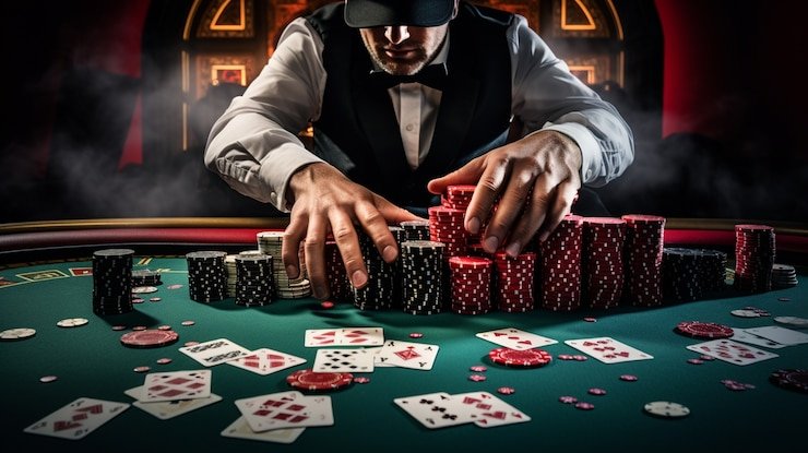 Live blackjack dealer in studio setting with professional lighting Live blackjack dealer in studio setting with professional lighting
